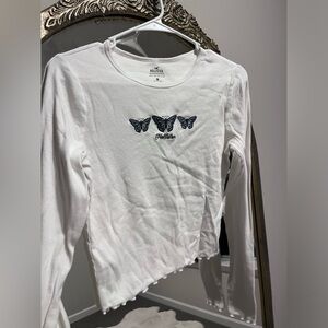 Hollister, large, embroidered butterfly long sleeved shirt